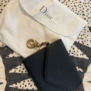 Dior Black Leather Wallet with Gold Charm